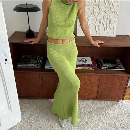 Seri Luxe Soft Knit Coord Set In Green - front shot on model - Miss Mosa By Akanksha