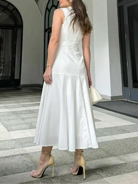 Serri Summer Holiday Dress In White - back shot on model - Miss Mosa By Akanksha