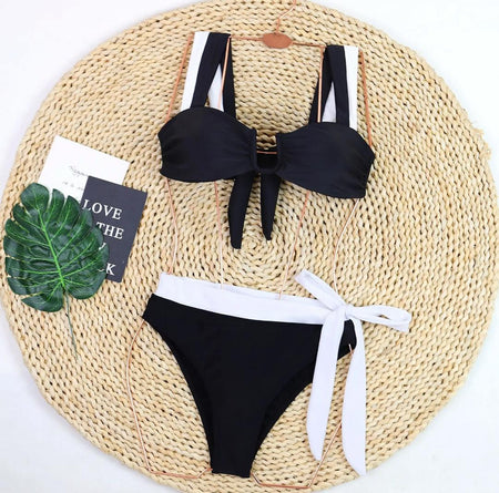 Sezi Summer Bikini In Black - flat-lay product shot of bikini set - Miss Mosa By Akanksha