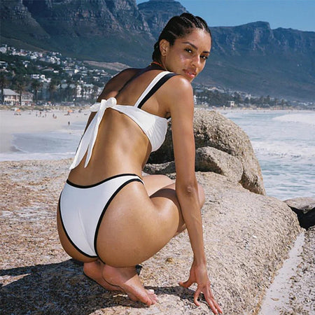 Sezi Summer Bikini In White - back shot on model - Miss Mosa By Akanksha