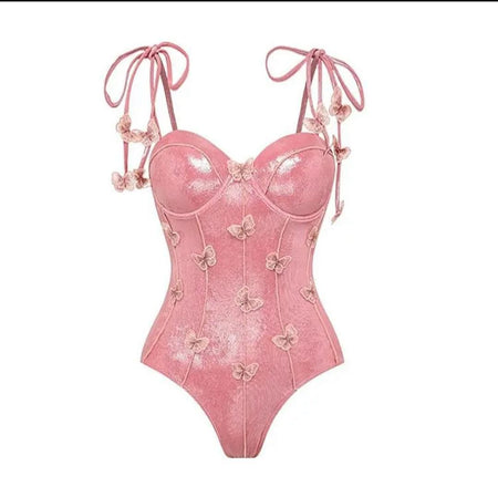Shane Swimsuit with Sarong Skirt In Pink - flat-lay product shot of swimsuit - Miss Mosa By Akanksha