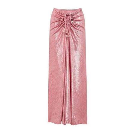 Shane Swimsuit with Sarong Skirt In Pink - flat-lay product shot of sarong skirt - Miss Mosa By Akanksha