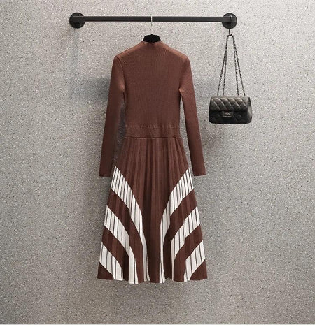 Shantel A-Line Woolen Dress - front shot on hanger, brown - Miss Mosa By Akanksha