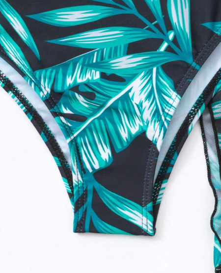 Shay Holiday Bikini Set With Cape In Green - close-up of bikini bottom detail - Miss Mosa By Akanksha
