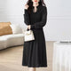 Sherrica Vintage Hollow Out Midi Dress - full-length front shot on model, black - Miss Mosa By Akanksha