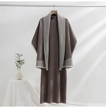 Shirley Statement Winter Dress with Stole - front shot on hanger, grey - Miss Mosa By Akanksha