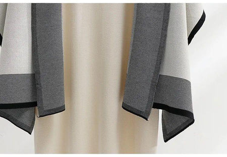 Shirley Statement Winter Dress with Stole - close-up of stole border, grey - Miss Mosa By Akanksha