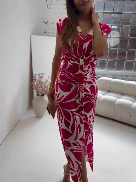 Shopia Statement Maxi Dress In Pink - front shot on model with side slit - Miss Mosa By Akanksha