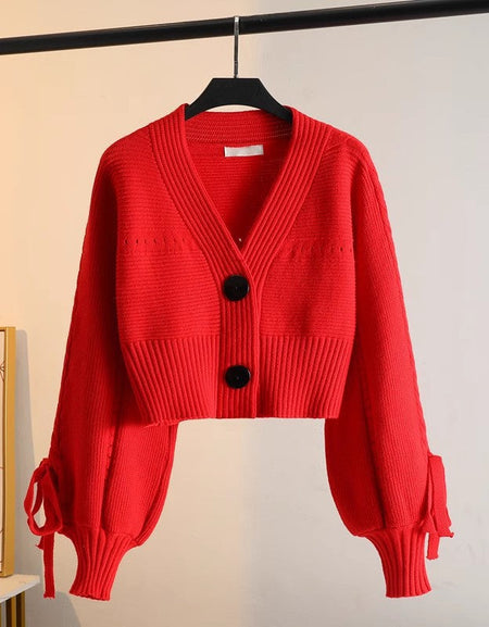 Sibel Luxe Woolen Cardigan - flat-lay product shot of cardigan on hanger, red - Miss Mosa By Akanksha