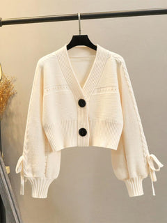 Sibel Luxe Woolen Cardigan - flat-lay product shot of cardigan on hanger, off-white - Miss Mosa By Akanksha