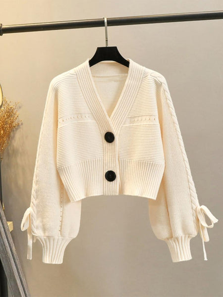 Sibel Luxe Woolen Cardigan - flat-lay product shot of cardigan on hanger, off-white - Miss Mosa By Akanksha
