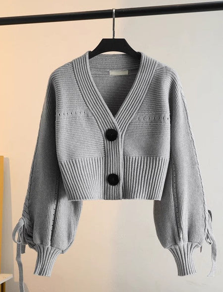 Sibel Luxe Woolen Cardigan - flat-lay product shot of cardigan on hanger, grey - Miss Mosa By Akanksha