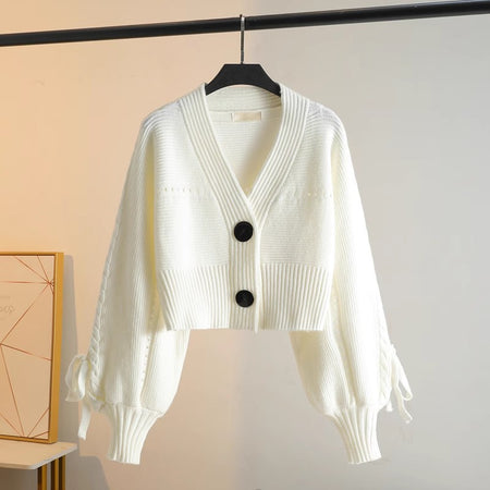 Sibel Luxe Woolen Cardigan - flat-lay product shot of cardigan on hanger, off-white - Miss Mosa By Akanksha