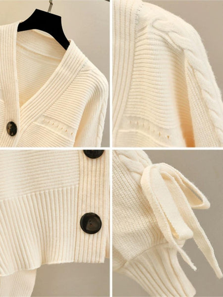 Sibel Luxe Woolen Cardigan - close-up shot of knit and button detail, off-white - Miss Mosa By Akanksha