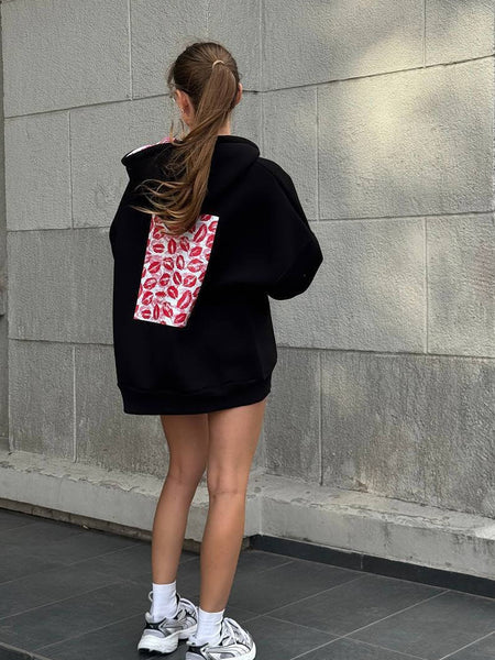Sicily Oversized Hoodie Jacket - back shot on standing model, black - Miss Mosa By Akanksha