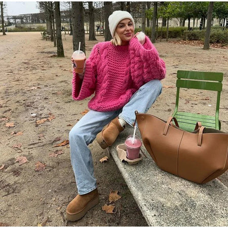 Sidonie Oversized Statement Pullover - seated shot, hot pink - Miss Mosa By Akanksha
