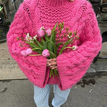 Sidonie Oversized Statement Pullover - close-up shot, hot pink - Miss Mosa By Akanksha