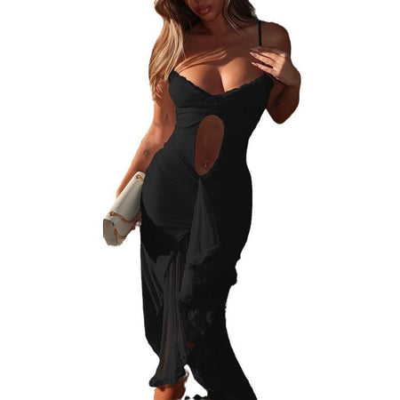 Sidonie Statement Bodycon Mesh Dress In Black - close-up front shot on model - Miss Mosa By Akanksha