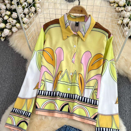 Sierra Abstract shirt In Yellow - front shot on hanger, yellow - Miss Mosa By Akanksha