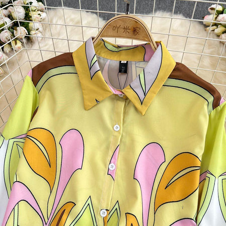 Sierra Abstract shirt In Yellow - close-up of collar, yellow - Miss Mosa By Akanksha