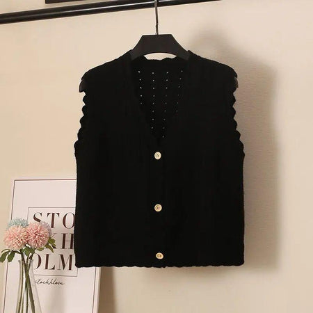 Silone Sweater Vests - front shot on hanger, black - Miss Mosa By Akanksha