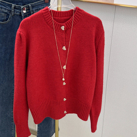 Silvana Knitted Cardigan - flat-lay product shot on hanger, red - Miss Mosa By Akanksha
