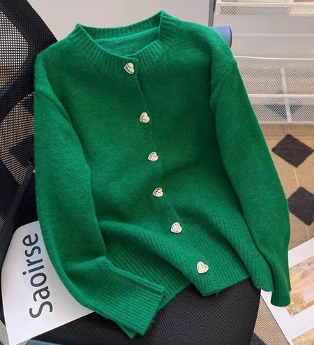 Silvana Knitted Cardigan - flat-lay product shot, green - Miss Mosa By Akanksha