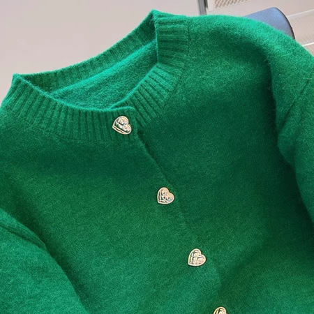 Silvana Knitted Cardigan - close-up of button detail, green - Miss Mosa By Akanksha