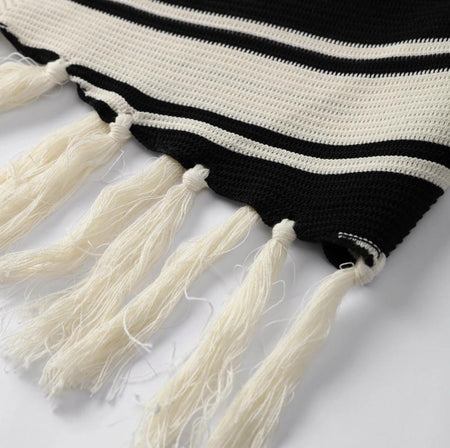 Silvia Soft Knit Holiday Dress In White - close-up of fringe hem detail - Miss Mosa By Akanksha