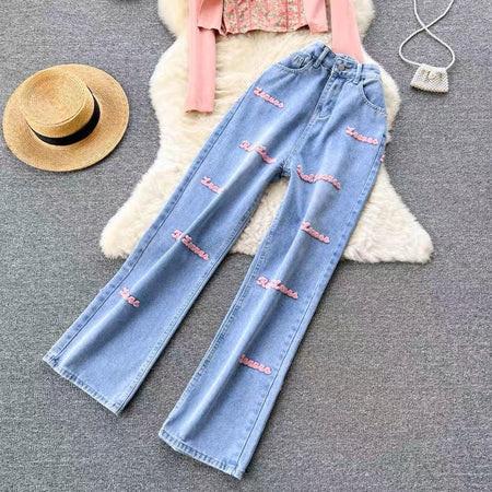 Simian Set of Top, Cape and Denims In Peach - flat-lay product shot, blue - Miss Mosa By Akanksha