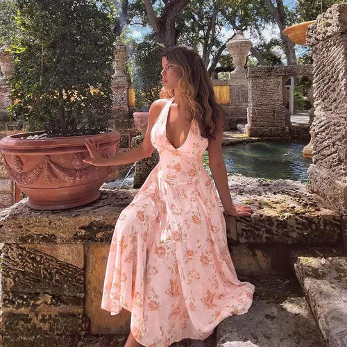 Simiana Vintage Floral Midi Dress In Pink