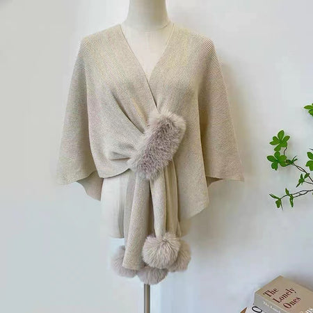Simona Winter Cape In Beige - front shot on mannequin - Miss Mosa By Akanksha