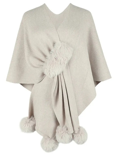 Simona Winter Cape In Beige - front product shot on dress form - Miss Mosa By Akanksha