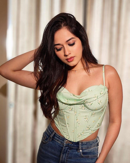 Simone Corset Top in Green - front shot on model, green - Miss Mosa By Akanksha