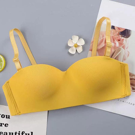 Simone Seamless Bralettes - front shot on hanger, yellow - Miss Mosa By Akanksha