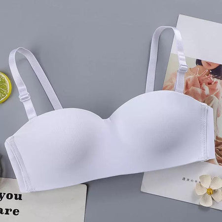 Simone Seamless Bralettes - front shot on hanger, white - Miss Mosa By Akanksha