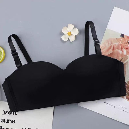 Simone Seamless Bralettes - front shot on hanger, black - Miss Mosa By Akanksha