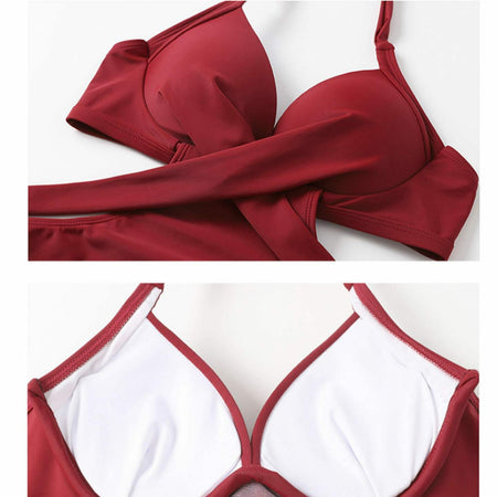 Sinner 3 piece Swimsuit In Red - close-up of bikini top, red - Miss Mosa By Akanksha