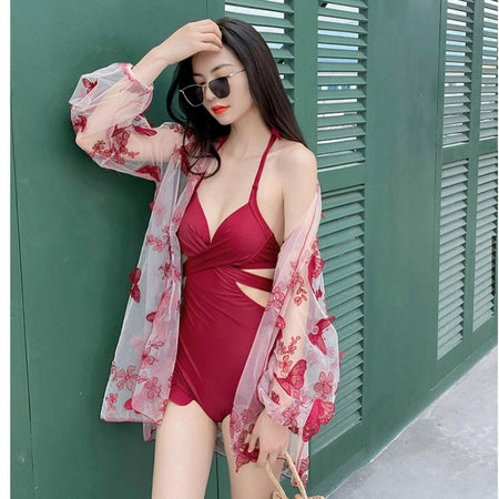 Sinner 3 piece Swimsuit In Red - full-length shot on model, red - Miss Mosa By Akanksha