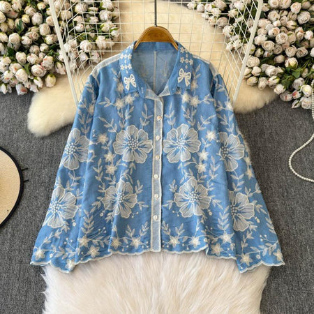 Siya Premium Embroidered Cotton Shirts In Blue - front shot on hanger - Miss Mosa By Akanksha