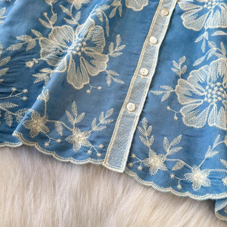 Siya Premium Embroidered Cotton Shirts In Blue - close-up of button placket and hem - Miss Mosa By Akanksha