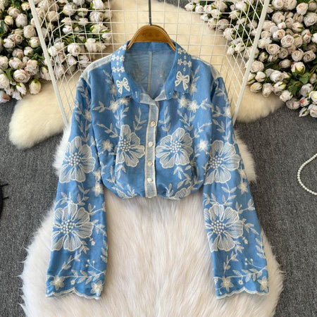 Siya Premium Embroidered Cotton Shirts In Blue - front shot on hanger - Miss Mosa By Akanksha