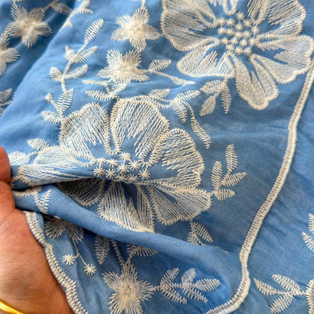 Siya Premium Embroidered Cotton Shirts In Blue - close-up of embroidery detail - Miss Mosa By Akanksha