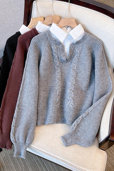 Siya Statement Tops with Attached Sweater - flat-lay shot of three tops on chair, grey - Miss Mosa By Akanksha