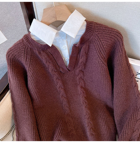 Siya Statement Tops with Attached Sweater - flat-lay close-up of collar detail, burgundy - Miss Mosa By Akanksha