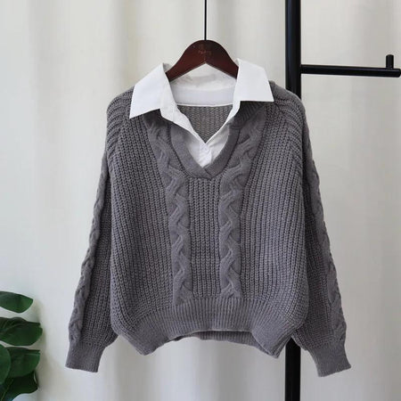 Siya Statement Tops with Attached Sweater - flat-lay shot on hanger, grey - Miss Mosa By Akanksha