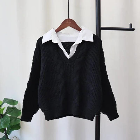 Siya Statement Tops with Attached Sweater - flat-lay shot on hanger, black - Miss Mosa By Akanksha