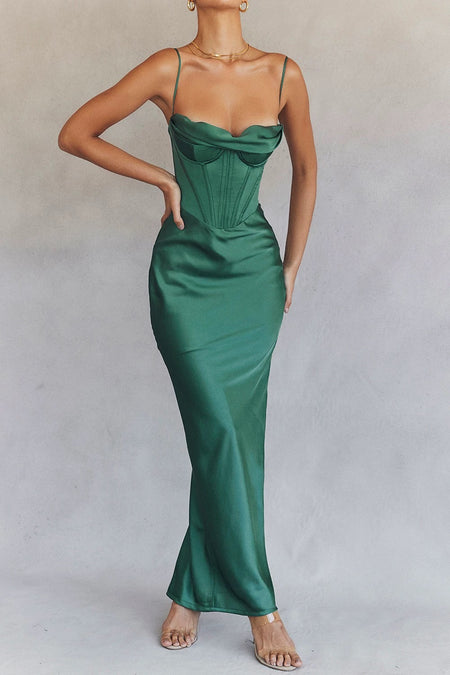 Sizzle Bodycon Corset Midi Dress in Green - full-length shot on model, green - Miss Mosa By Akanksha