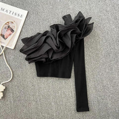 Skyla One Shoulder Top - styled flat-lay shot, black - Miss Mosa By Akanksha