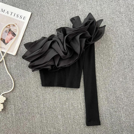 Skyla One Shoulder Top - styled flat-lay shot, black - Miss Mosa By Akanksha